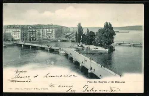 AK Genève, Pont des Bergues et île Rousseau