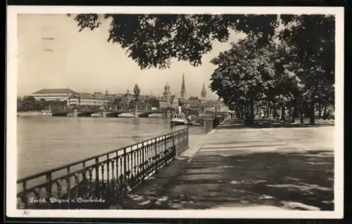 AK Zürich, Utoquai und Quaibrücke