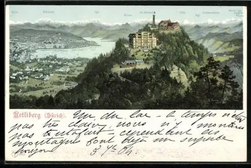 AK Uetliberg, Gesamtansicht mit See und Bergen