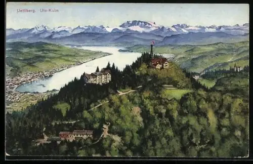 Künstler-AK Uetliberg, Uto-Kulm, Uetliberg mit Hotel