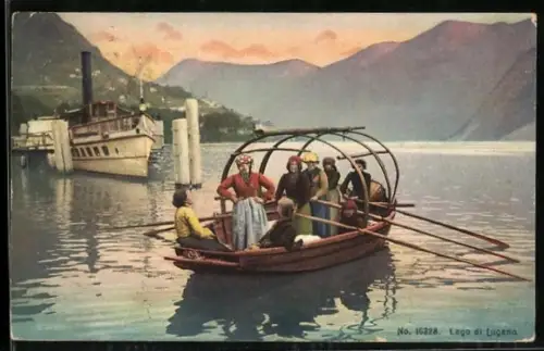 AK Lugano, Lago di Lugano, Panorama mit Boot