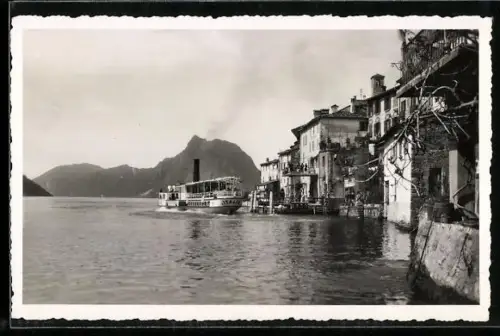 AK Gandria /Lago di Lugano, Panorama mit Dampfer Italia