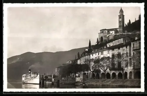 AK Morcote /Lago di Lugano, Panorama mit Dampfer