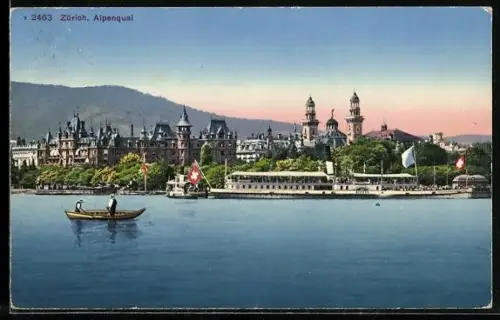 AK Zürich, Alpenquai mit Raddampfer Helvetia