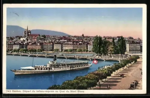 AK Genève, Départ du bateau-express au Quai du Mont Blanc