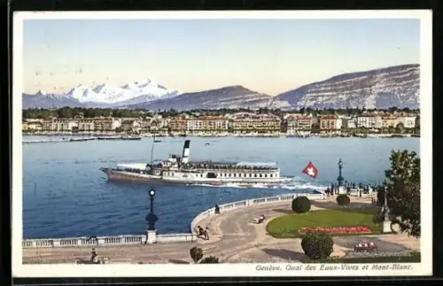 AK Genève, Quai des Eaux-Vives et Mont-Blanc