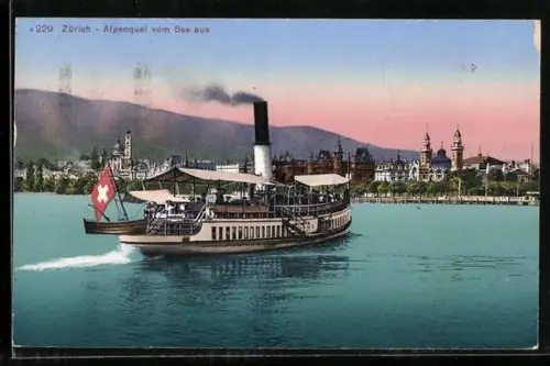 AK Zürich, Binnenschiff am Alpenquai