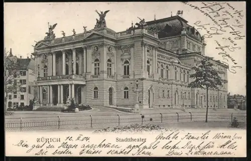 AK Zürich, Stadttheater mit Strassenpartie