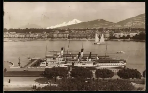 AK Geneve, Rafe et Mont Blanc, Dampfer Winkelried, Segelboot