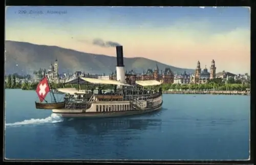 AK Zürich, Binnenschiff am Alpenquai