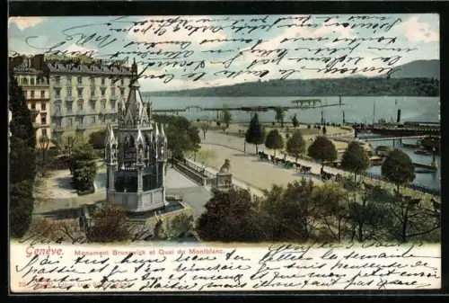 AK Genève, Monument Brunswick et Quai du Montblanc
