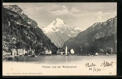 AK Flüelen, Ortsansicht mit Bristenstock