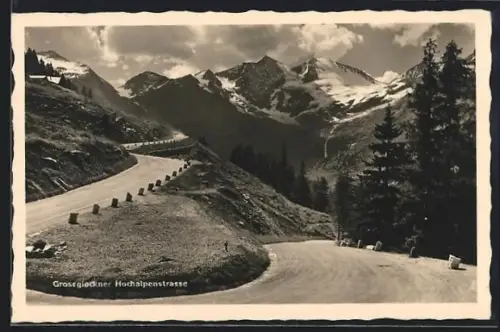 AK Grossglockner-Hochalpenstrasse, Ansicht mit Gebirgspanorama