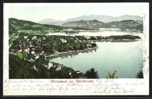 AK Pörtschach am Wörthersee, Panorama mit Ort, See und Gebirgspanorama