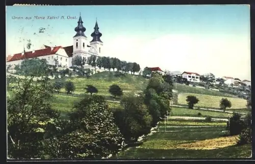 AK Maria Taferl /N. Oest., Panorama mit Wallfahrtskirche