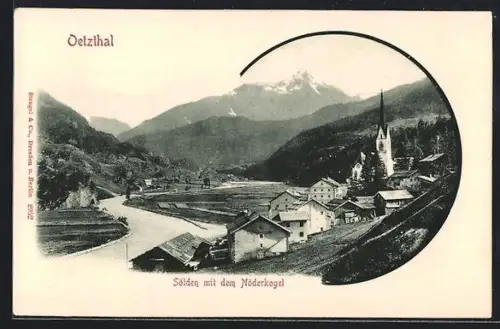 AK Sölden /Oetzthal, Ortsansicht mit Kirche und Nöderkogel
