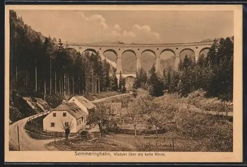 AK Semmering, Viadukt der Semmeringbahn über die kalte Rinne