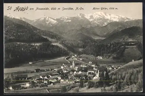 AK St. Aegyd am Neuwalde, Panorama mit Dorf, Kirche und dem Hohen Göller
