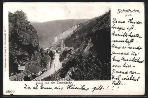 AK Schottwien /Niederösterreich, Blick von der Emmahöhe