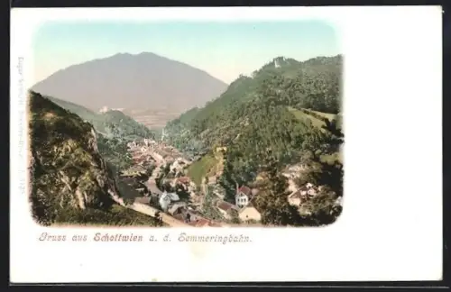 AK Schottwien a. d. Semmeringbahn, Talansicht mit Ort und Bergpanorama
