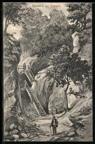 AK Eybach, Partie im Felsental mit Treppen