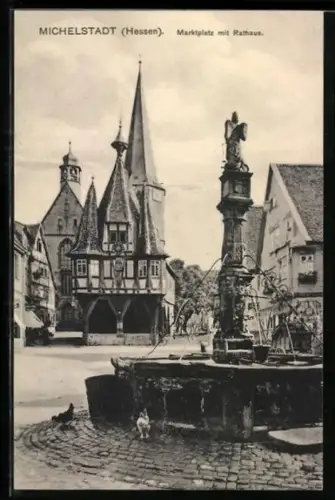 AK Michelstadt /Hessen, Marktplatz mit Rathaus