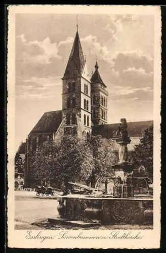 AK Esslingen, Löwenbrunnen, Stadtkirche