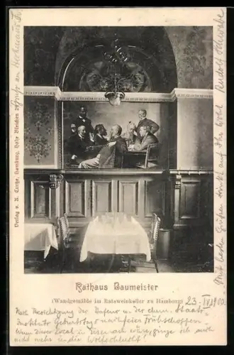 AK Hamburg, Wandgemälde im Ratsweinkeller, Rathaus Baumeister