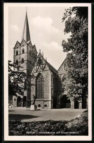 AK Herford, Münsterkirche mit Kriegerdenkmal