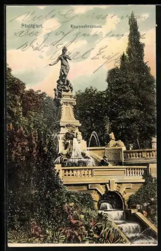 AK Stuttgart, Blick zum Eugensbrunnen