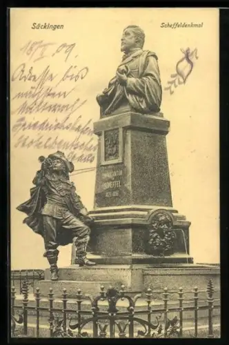 AK Säckingen, Blick zum Scheffeldenkmal