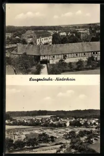 AK Langenleuba-Niederhain, Ortsansicht mit Fachwerkgebäude und Panorama