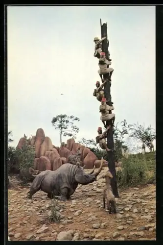 AK Jäger fliehen vor dem Nashorn und der Hyäne auf einen Baum, Comic, Walt Disney World