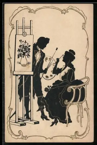 AK Maler spricht mit einer Frau, Schattenbild