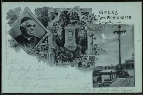 Mondschein-AK Wörishofen, Prälat Seb. Kneipp, Kneipp-Brunnen und Grabstätte, Badekultur