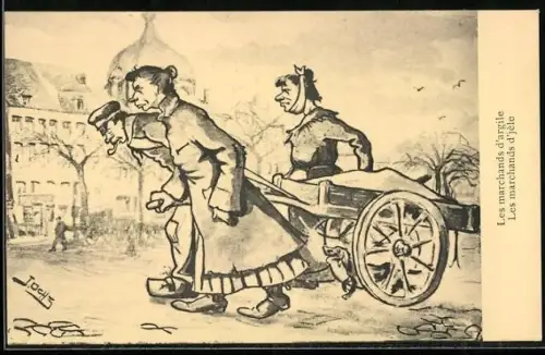 AK Händler ziehen einen Karren zum Markt