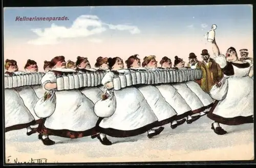 Künstler-AK Kellnerinnenparade beim Marsch