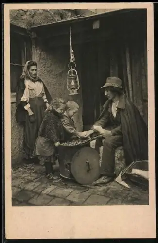 AK Hausierer beim Anbieten seiner Ware