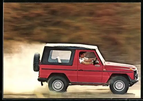 AK Mercedes-Benz 230 G auf nasser Fahrbahn, Autoreklame