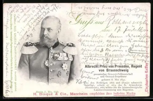 AK Porträt Prinz Albrecht von Preussen u. Braunschweig in Uniform