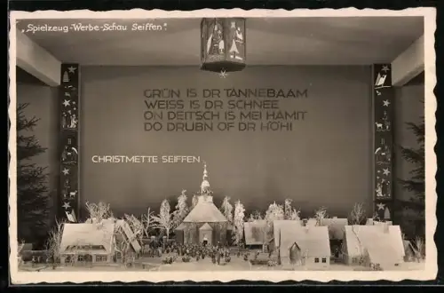 AK Seiffen, Spielzeug-Werbe-Schau, Christmette aus Holzspielzeugen