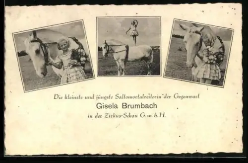 AK Gisela Brumbach, Saltomortalreiterin in der Zirkus-Schau GmbH