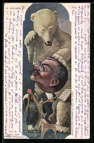 Künstler-AK sign. Sirat: M. Delcasse als Flötenspieler mit Eisbär