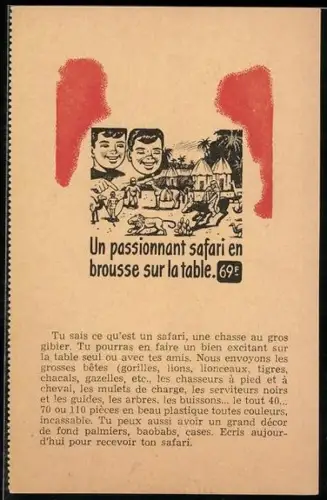 AK Bruxelles, Lartex, Un passionnant safari en brousse sur la table, Bon de Commande, Safari-Spiel für Kinder