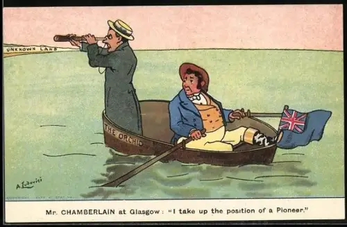 Künstler-AK sign. A Ludovici: Mr. Chamberlain at Glasgow: I take up the position of a Pioneer, Grossbritannien