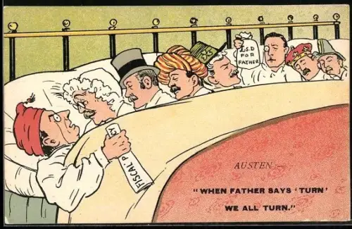 AK Austen - When father says turn we all turn, Karikatur britischer Politiker