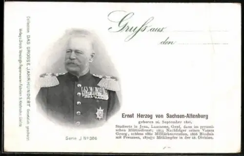 AK Ernst Herzog von Sachsen-Altenburg in Uniform, geb. 1826