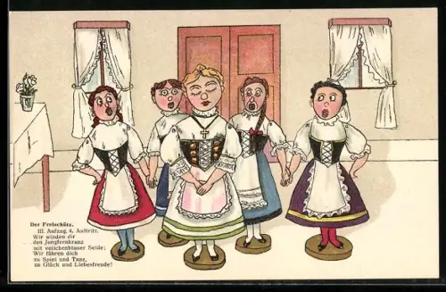 Künstler-AK Der Freischütz, III. Aufzug, 4. Auftritt, Holzspielzeug