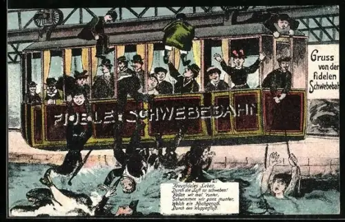 AK Wuppertal, Menschen springen aus der fidelen Schwebebahn