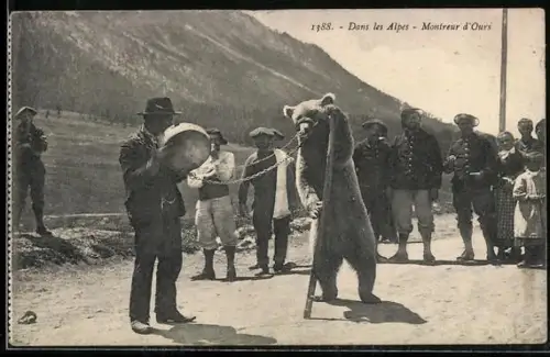 AK Montreur d`Ours, Mann präsentiert seinen Tanzbären, Dressur